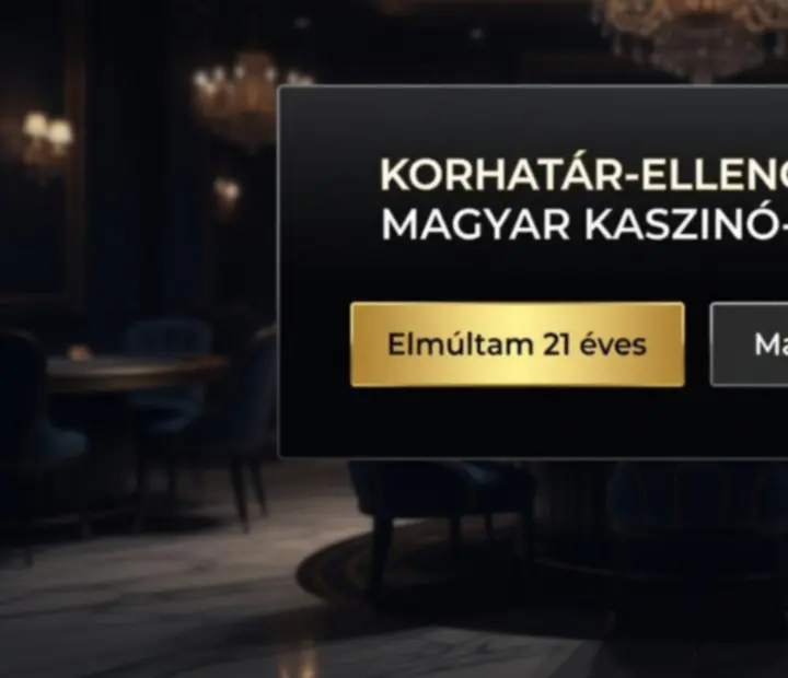 Diszkrét, sötét hangulatú kaszinó-étterem enteriőr, életkor-ellenőrzés grafika