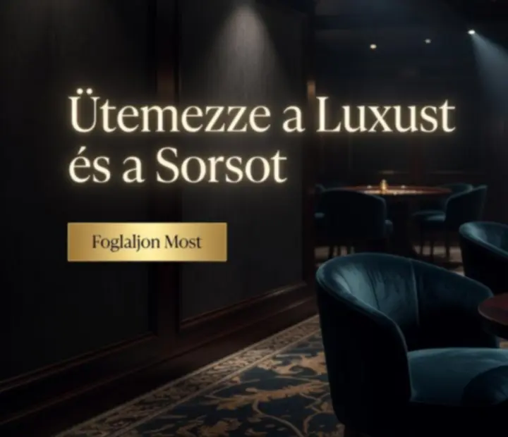 Luxus, sötét hangulatú kaszinó-étterem enteriőr arany fényekkel