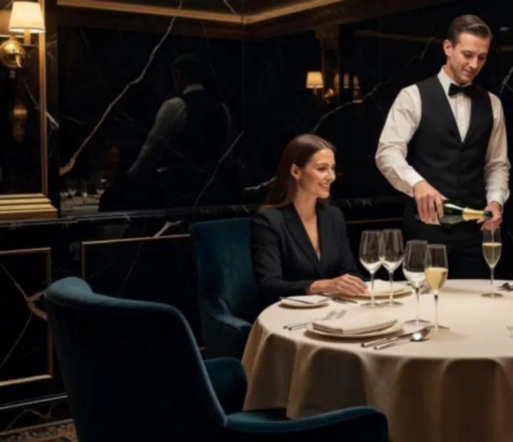 Elegáns VIP privát asztal kaszinó-éttermi hangulatban
